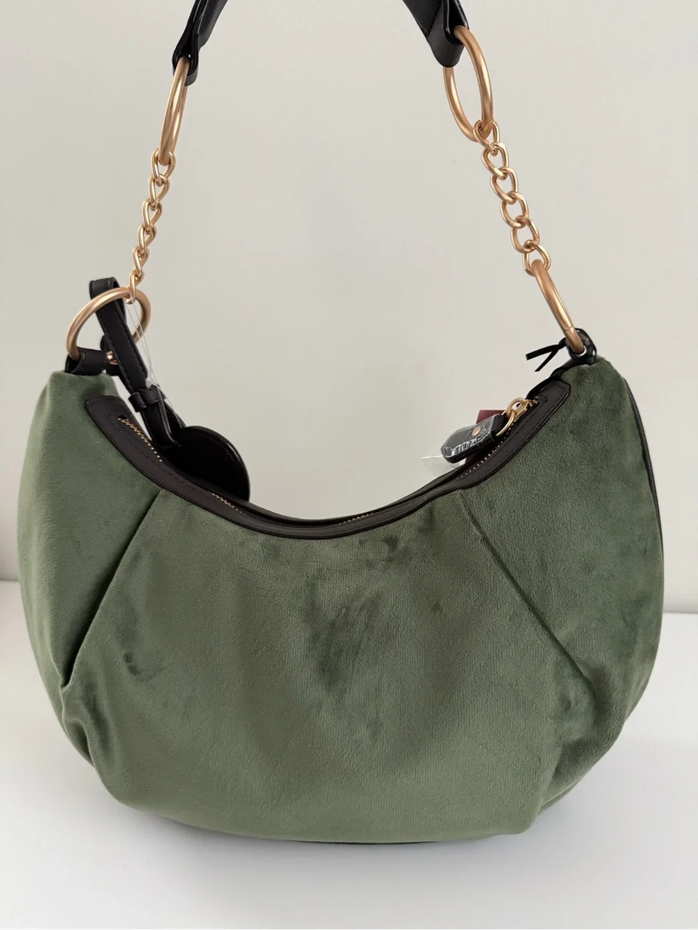 Juicy Couture Olive Green Suede Shoulder Bag with Gold Heart Charm